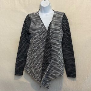 B-228 Karen Brooks Black & White Open Long Sleeve Cardigan Sweater Size S